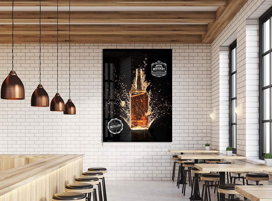 Bar,Interior,With,Counter,,Stools,And,Square,Tables.,Vertical,Poster