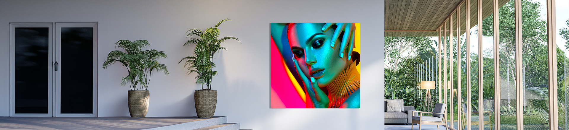 Metal print of woman on wall